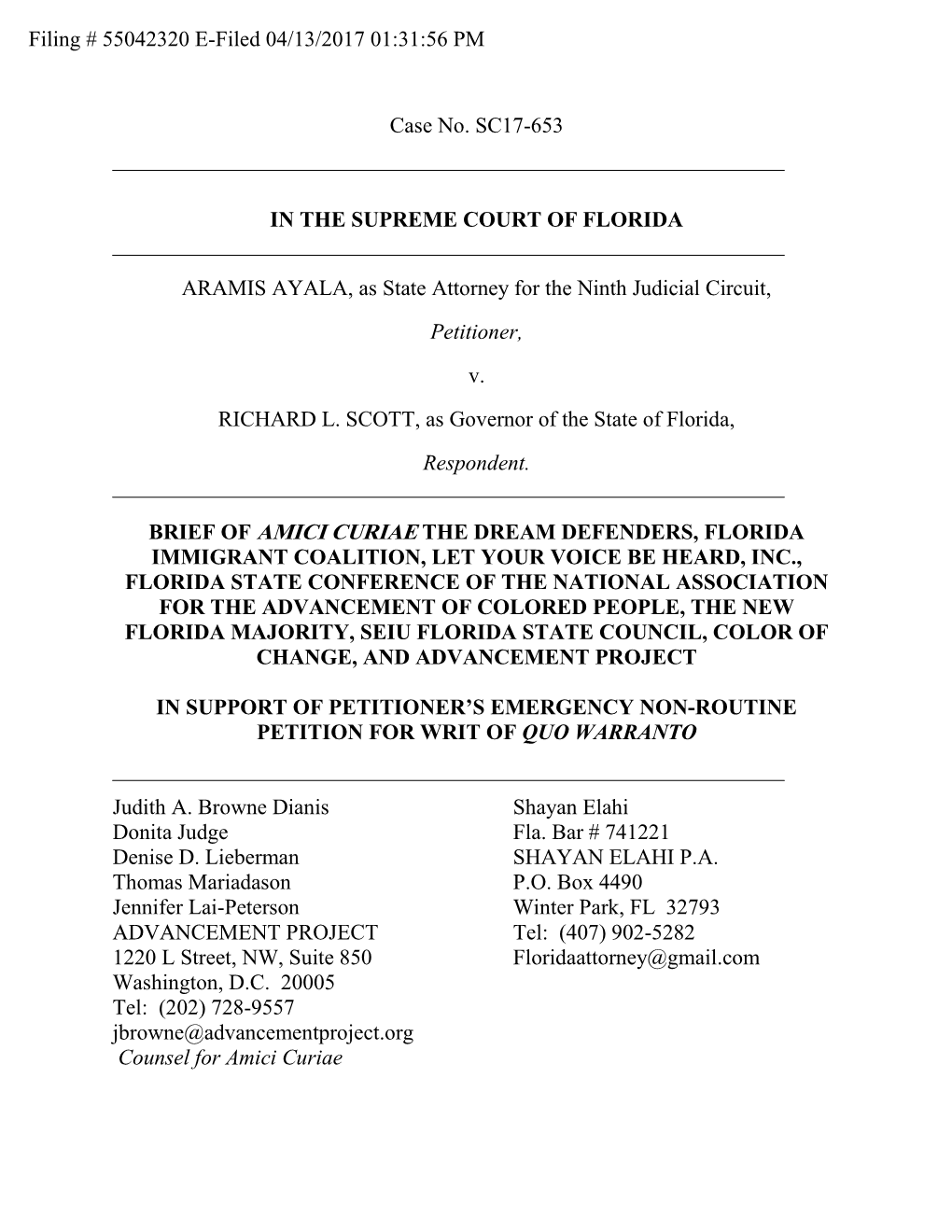 Case No. SC17-653 in the SUPREME COURT of FLORIDA