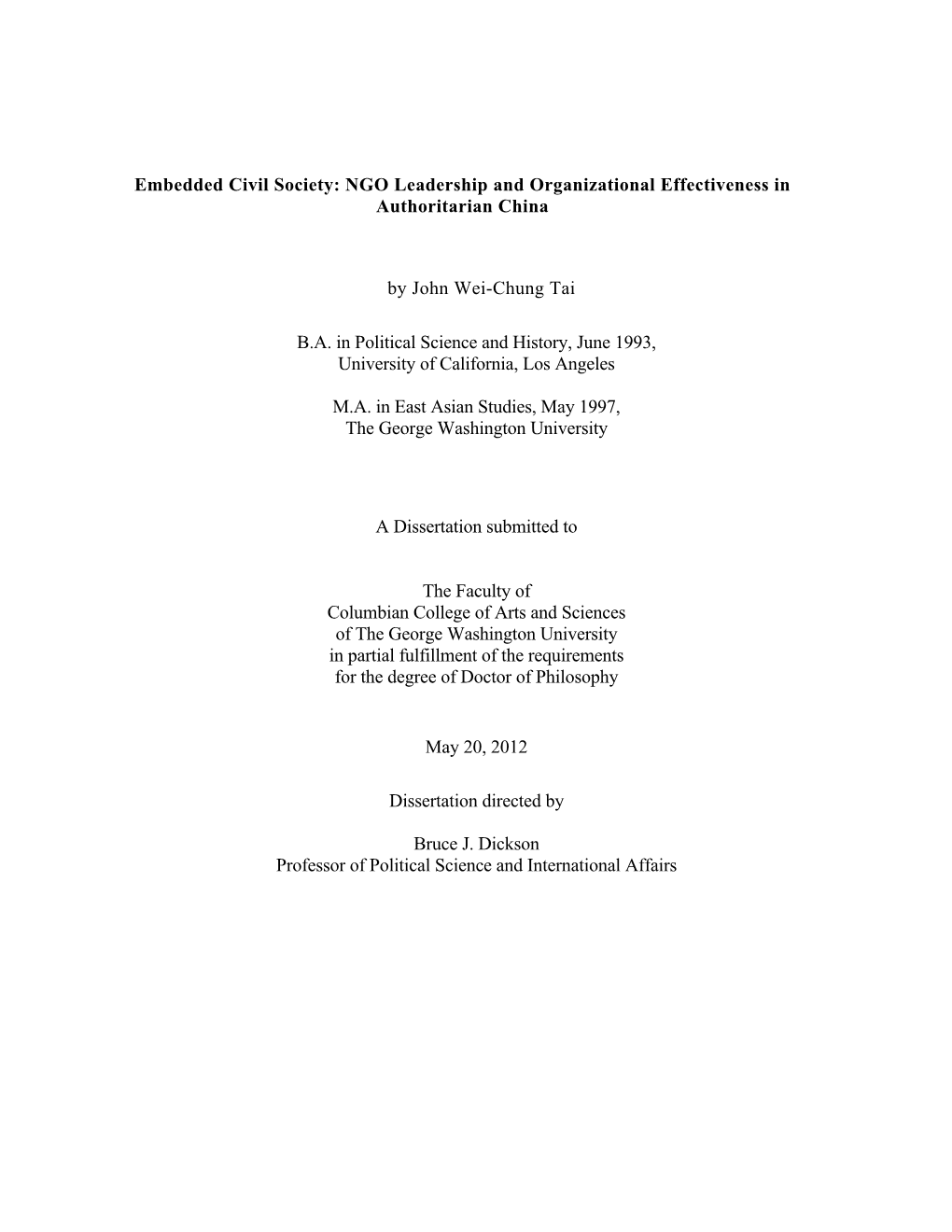 Embedded Civil Society: NGO Leadership and Organizational Effectiveness in Authoritarian China