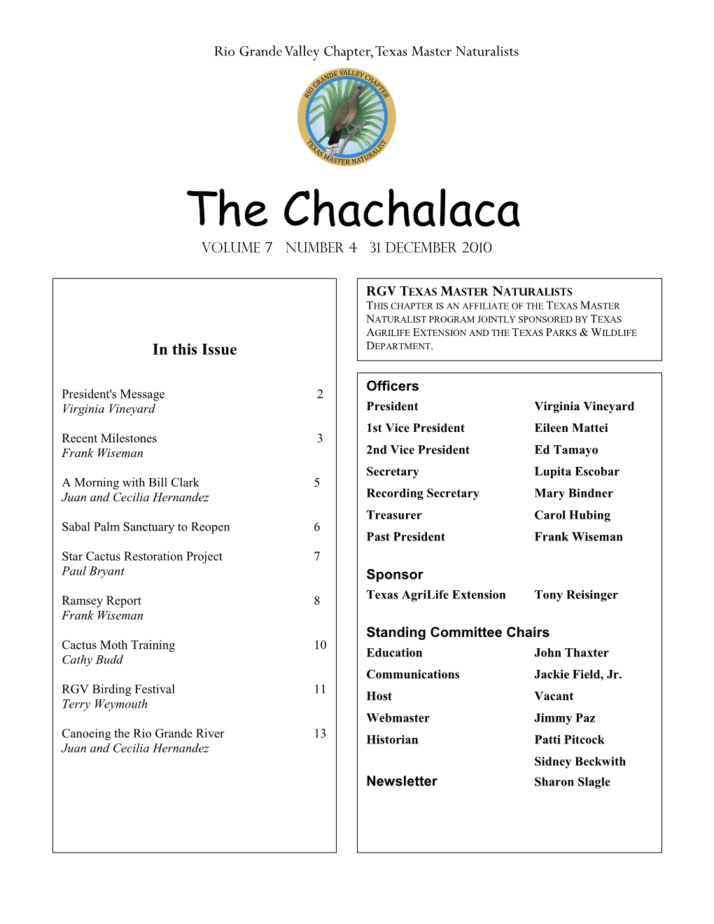 The Chachalaca Vol 7, No. 4, December, 2010