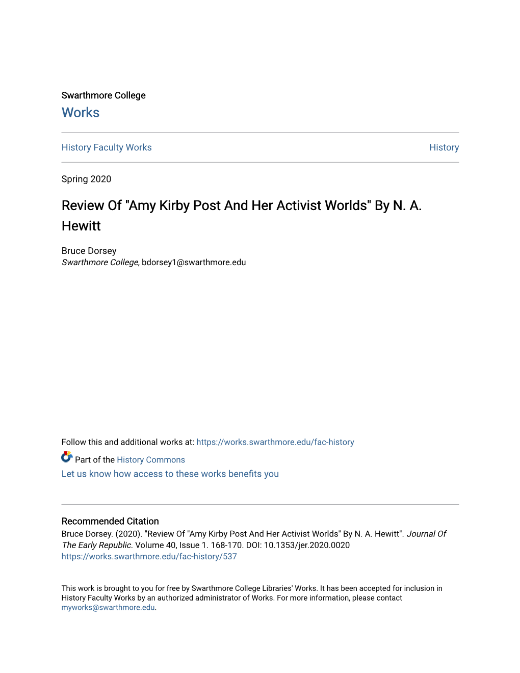 Review Of" Amy Kirby Post and Her Activist Worlds" by NA Hewitt