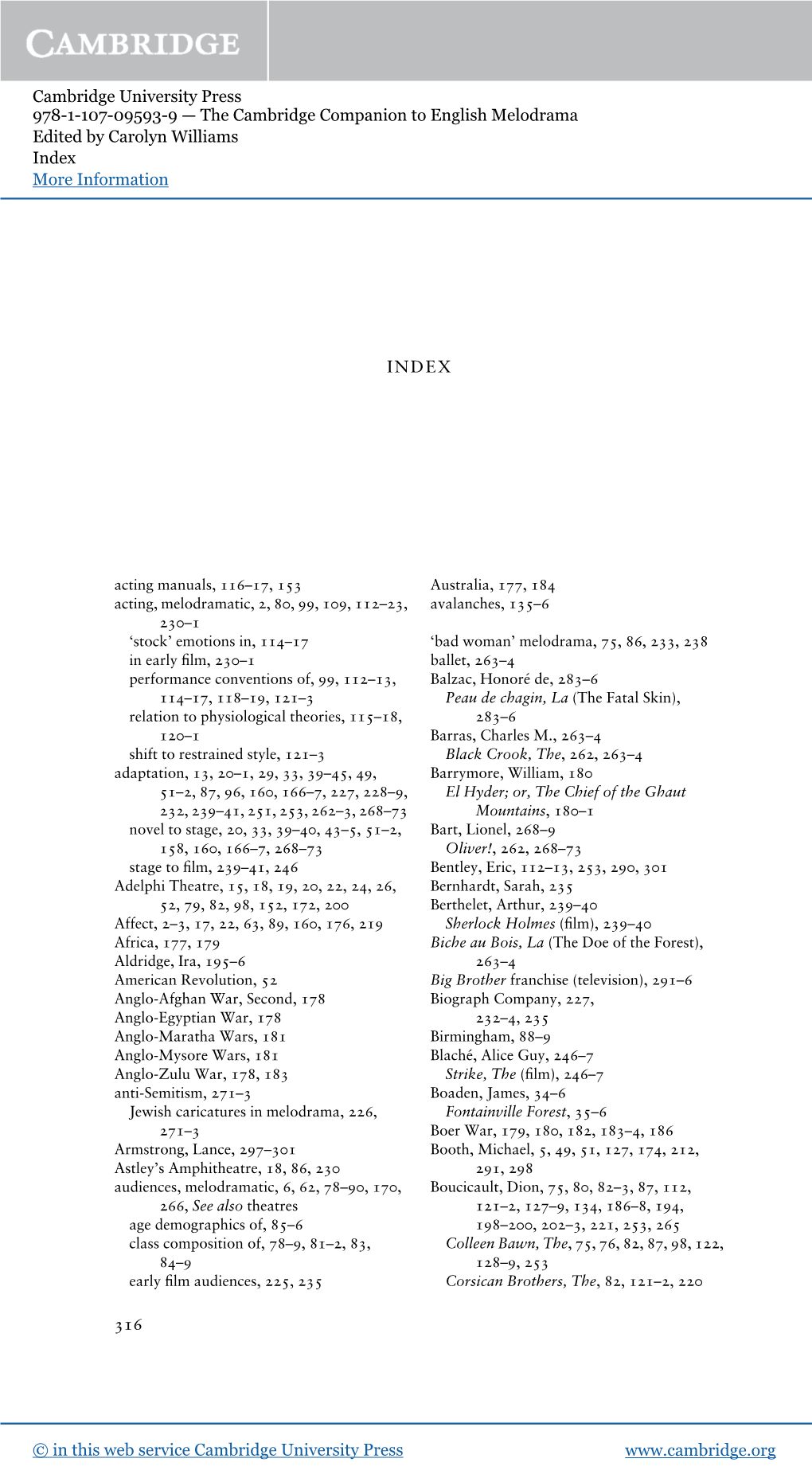 Cambridge University Press 978-1-107-09593-9 — the Cambridge Companion to English Melodrama Edited by Carolyn Williams Index More Information