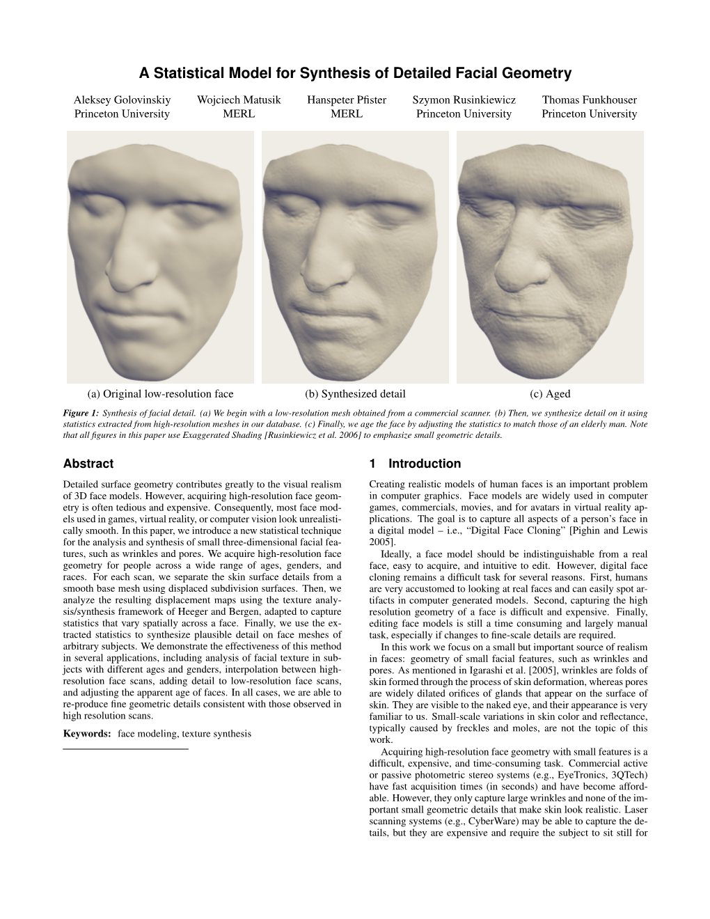 A Statistical Model for Synthesis of Detailed Facial Geometry