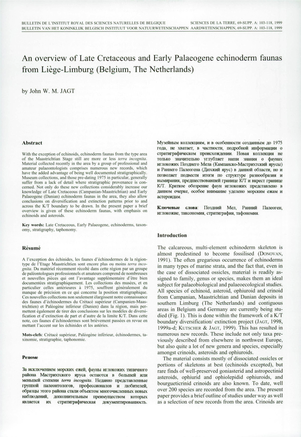 An Overview of Late Cretaceous and Early Palaeogene Echinoderm Faunas from Liege-Limburg (Belgium, the Netherlands)