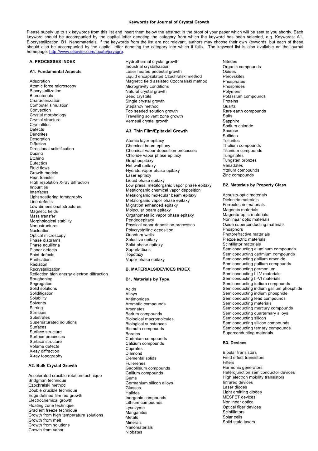 Keywords for Journal of Crystal Growth Please Supply up to Six