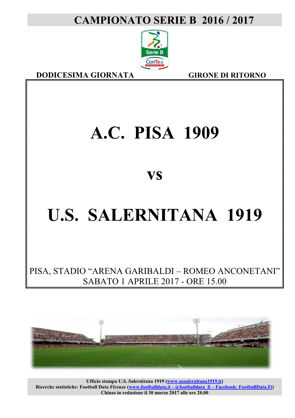 A.C. PISA 1909 Vs U.S. SALERNITANA 1919