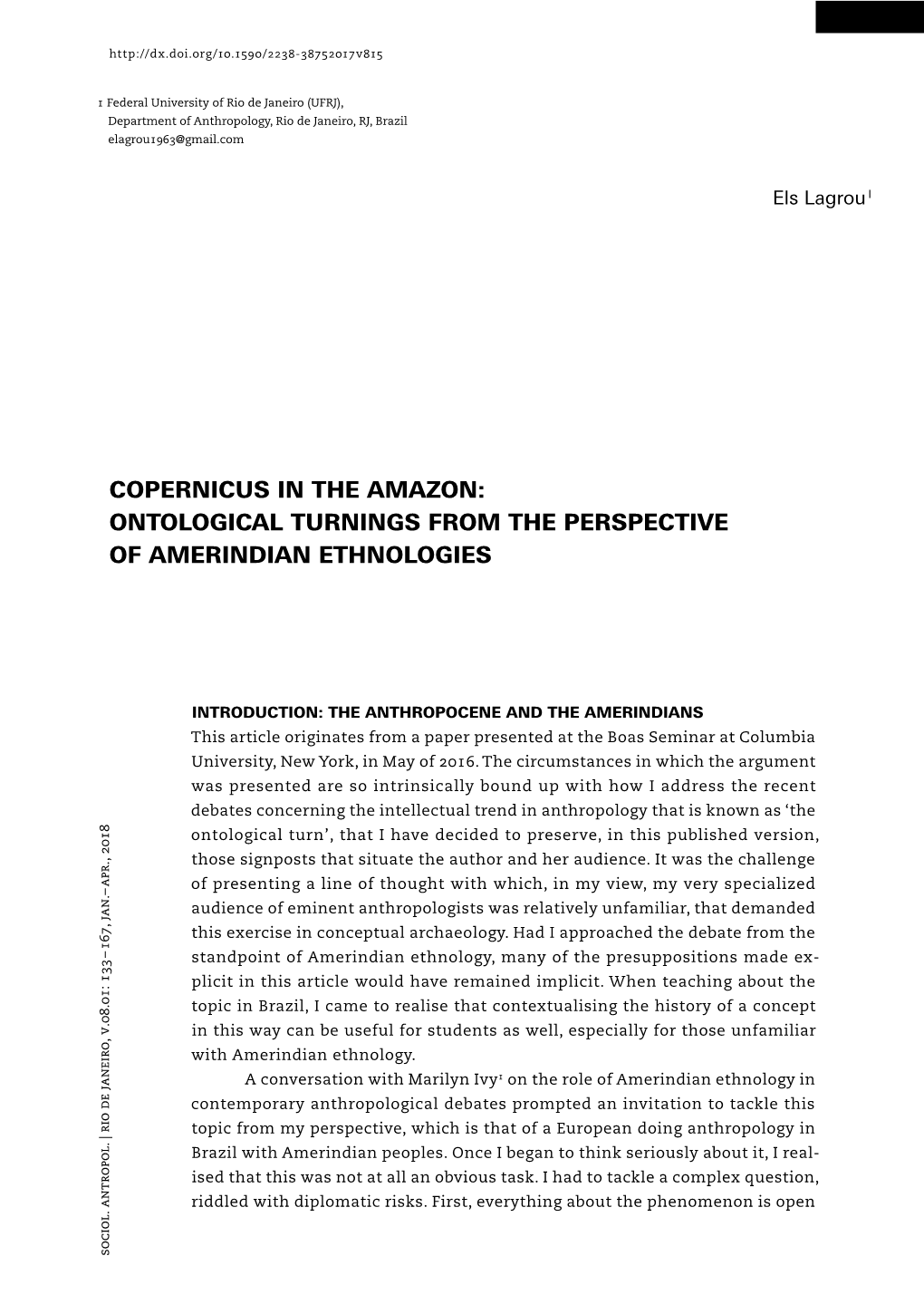 Copernicus in the Amazon: Ontological Turnings from the Perspective of Amerindian Ethnologies