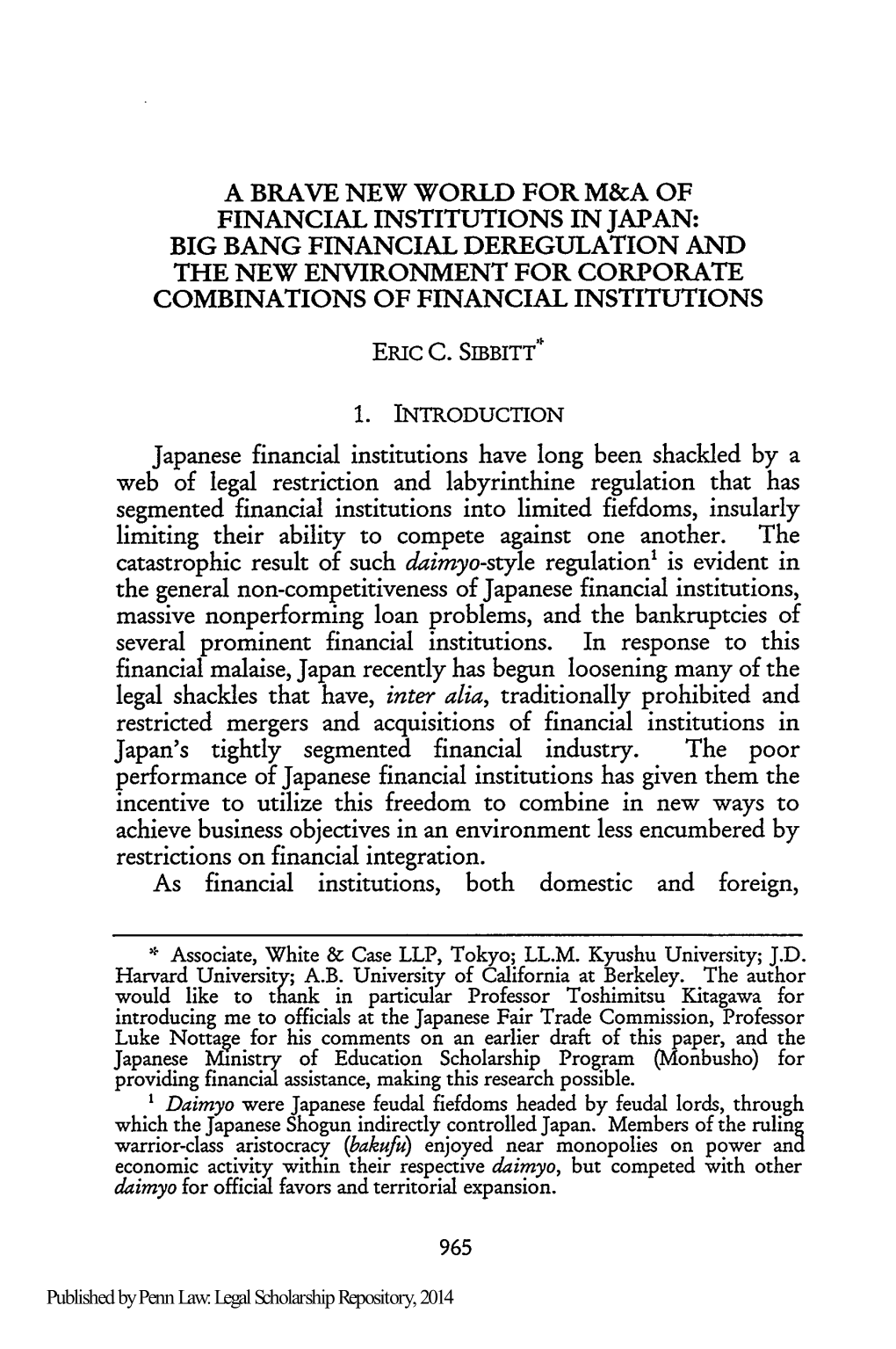 A Brave New World for M&A of Financial Institutions in Japan: Big