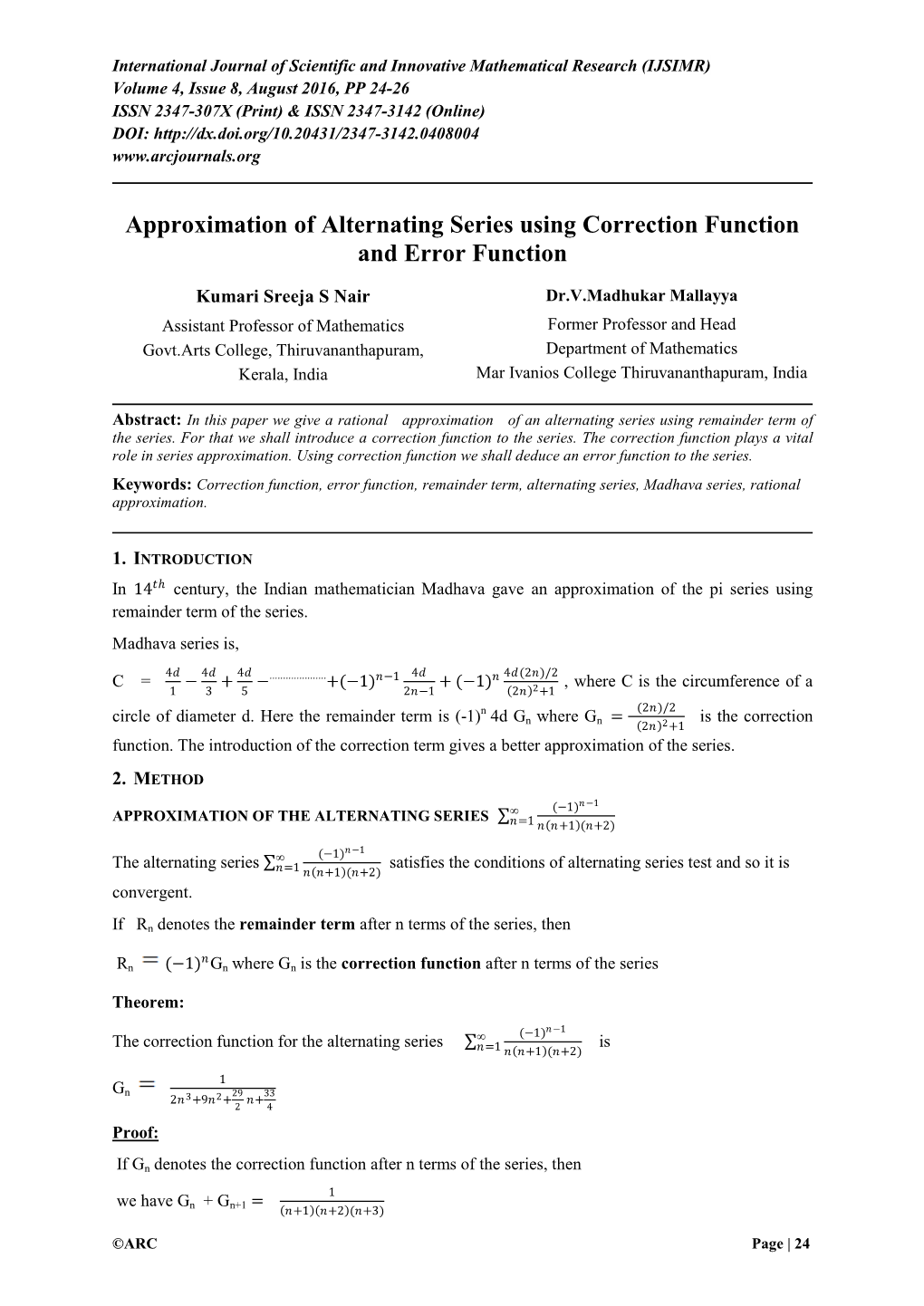 Approximation of Alternating Series Using Correction Function and Error Function