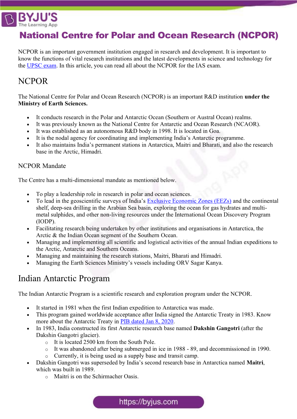 NCPOR Indian Antarctic Program