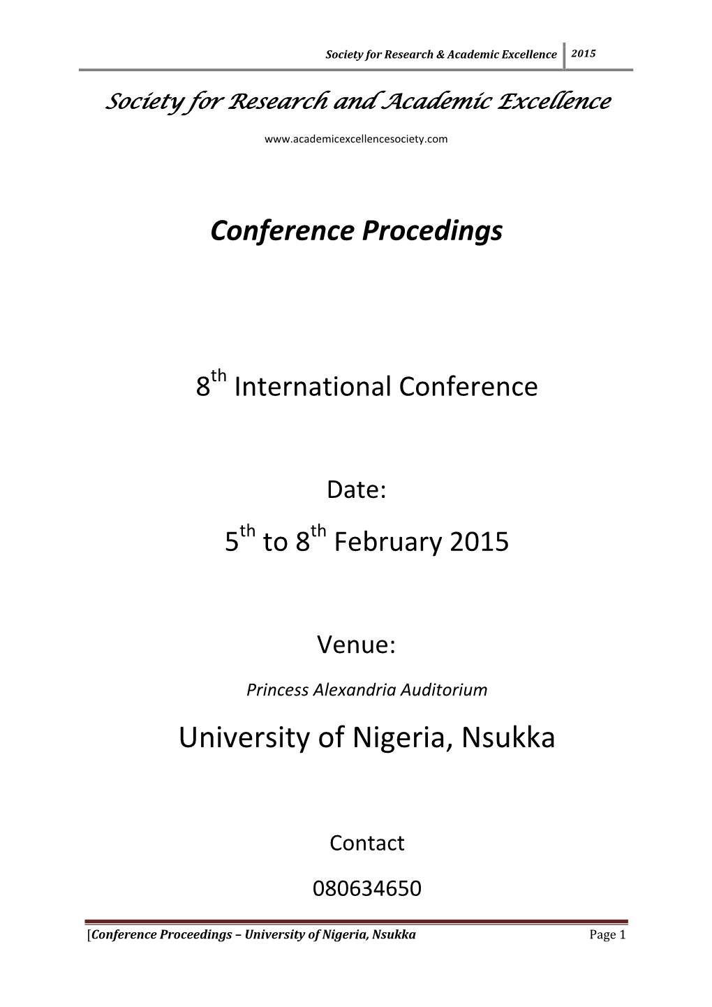 Conference Proceedings – University of Nigeria, Nsukka Page 1
