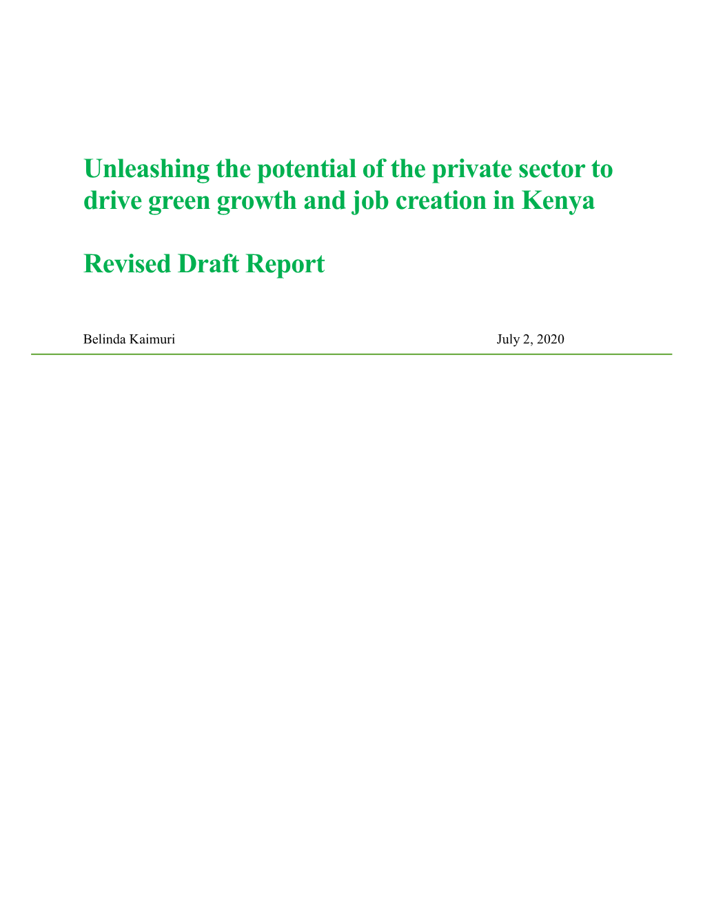 Unleashing the Potential of the Private Sector to Drive Green Growth and Job Creation in Kenya