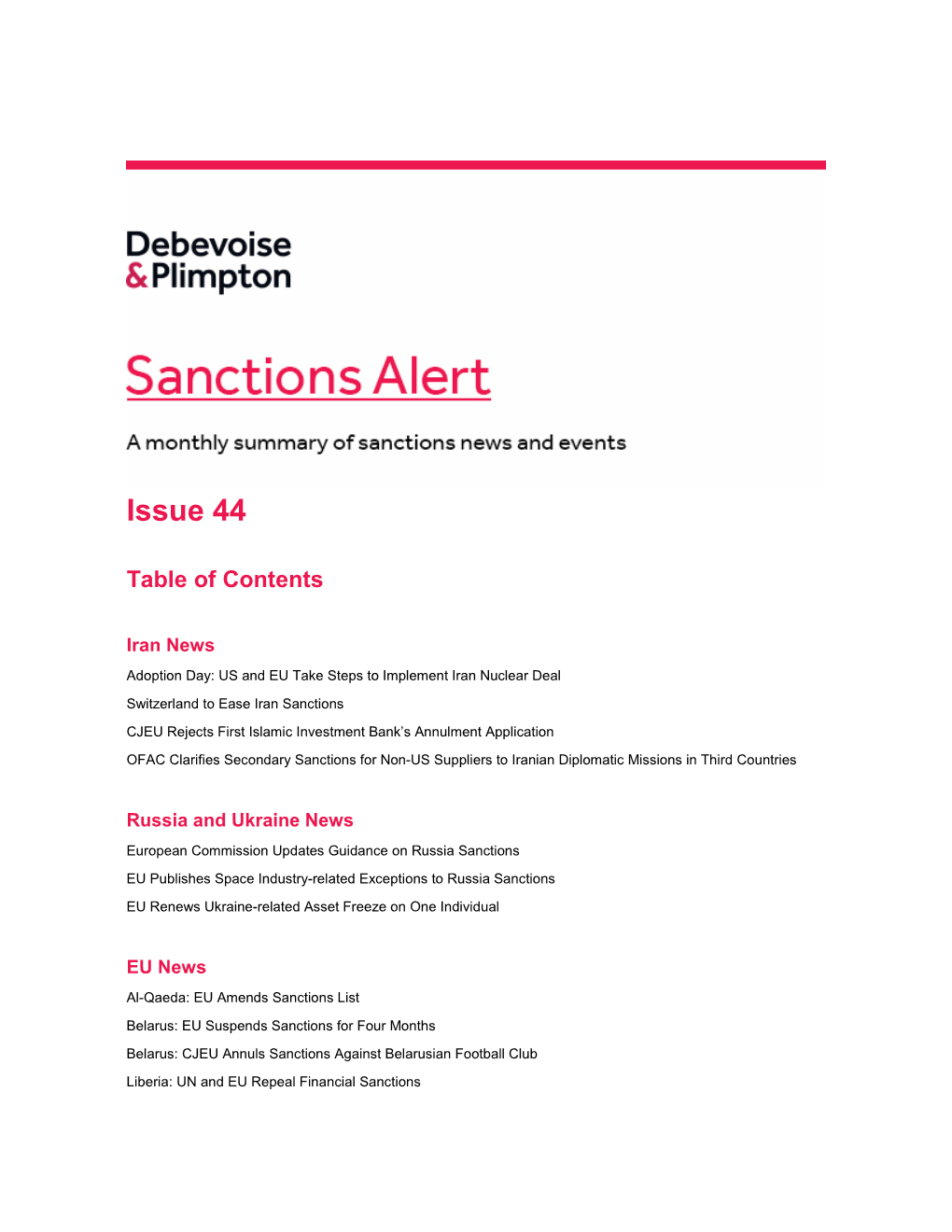 Debevoise Sanctions Alert