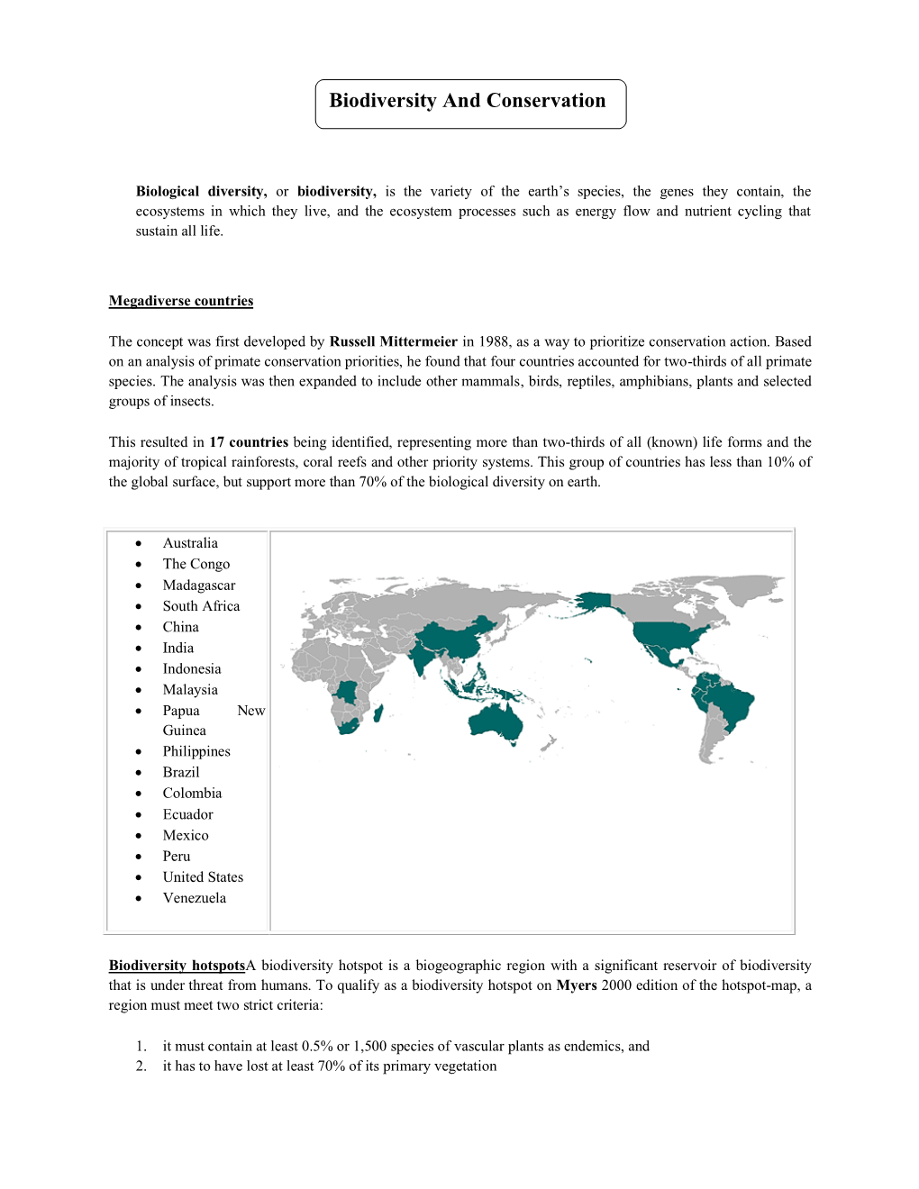 Biodiversity and Conservation