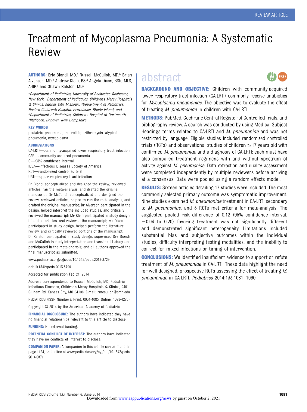 Treatment of Mycoplasma Pneumonia: a Systematic Review