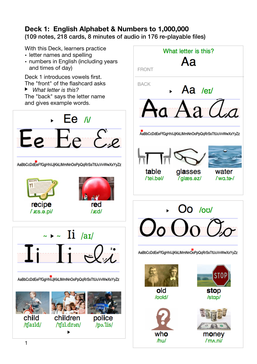 Deck 1: English Alphabet & Numbers to 1,000,000