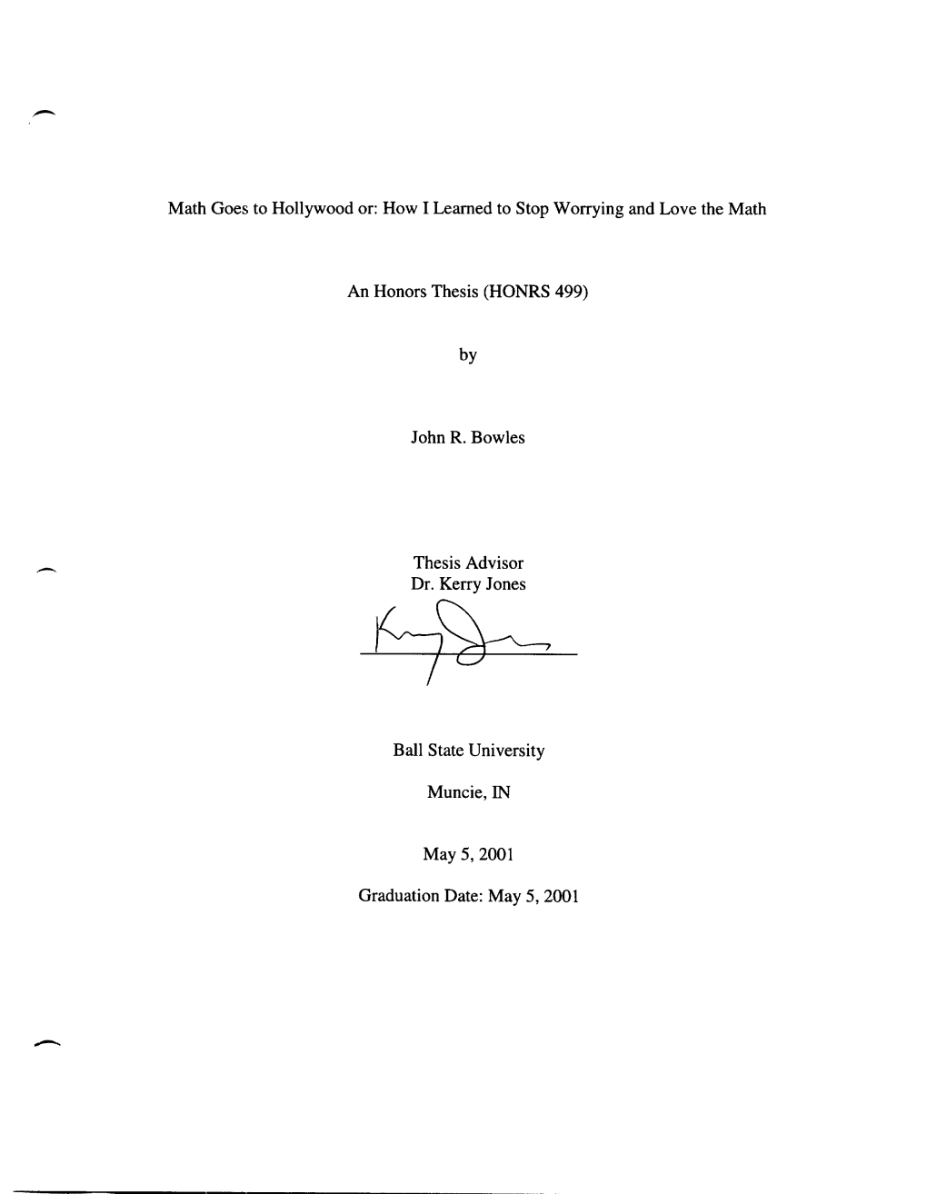 John R. Bowles Thesis A