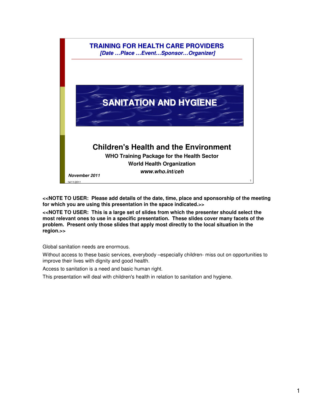 Sanitation and Hygiene