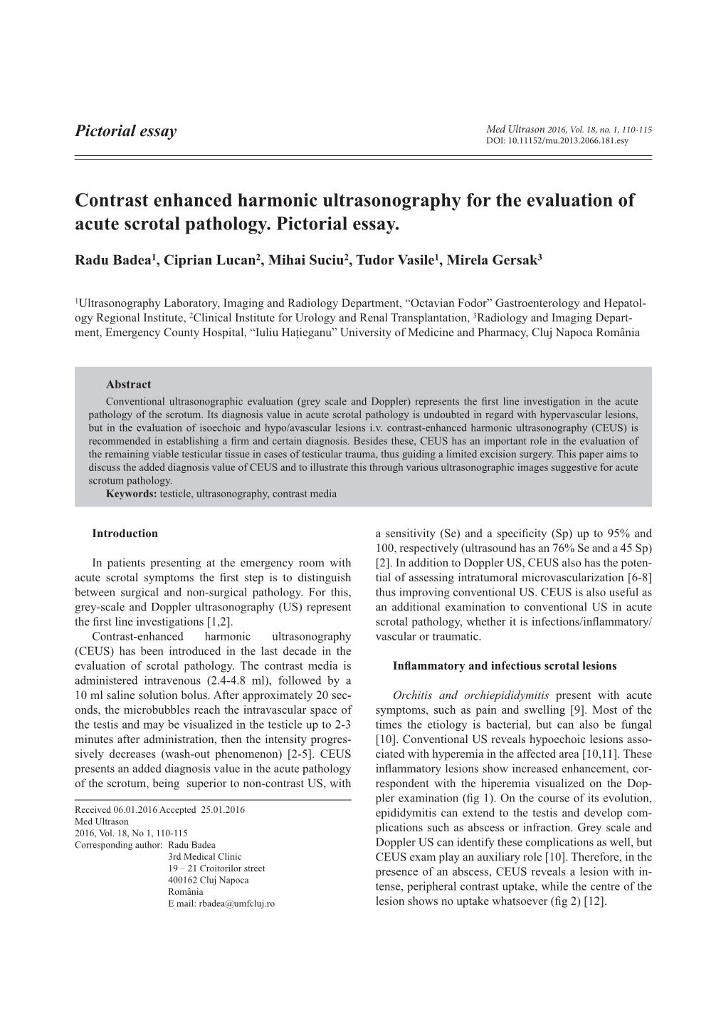 Contrast Enhanced Harmonic Ultrasonography for the Evaluation of Acute Scrotal Pathology