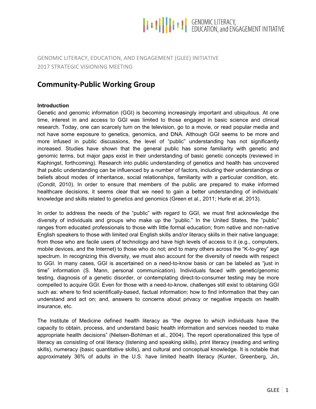 Community/Public Working Group Presentation