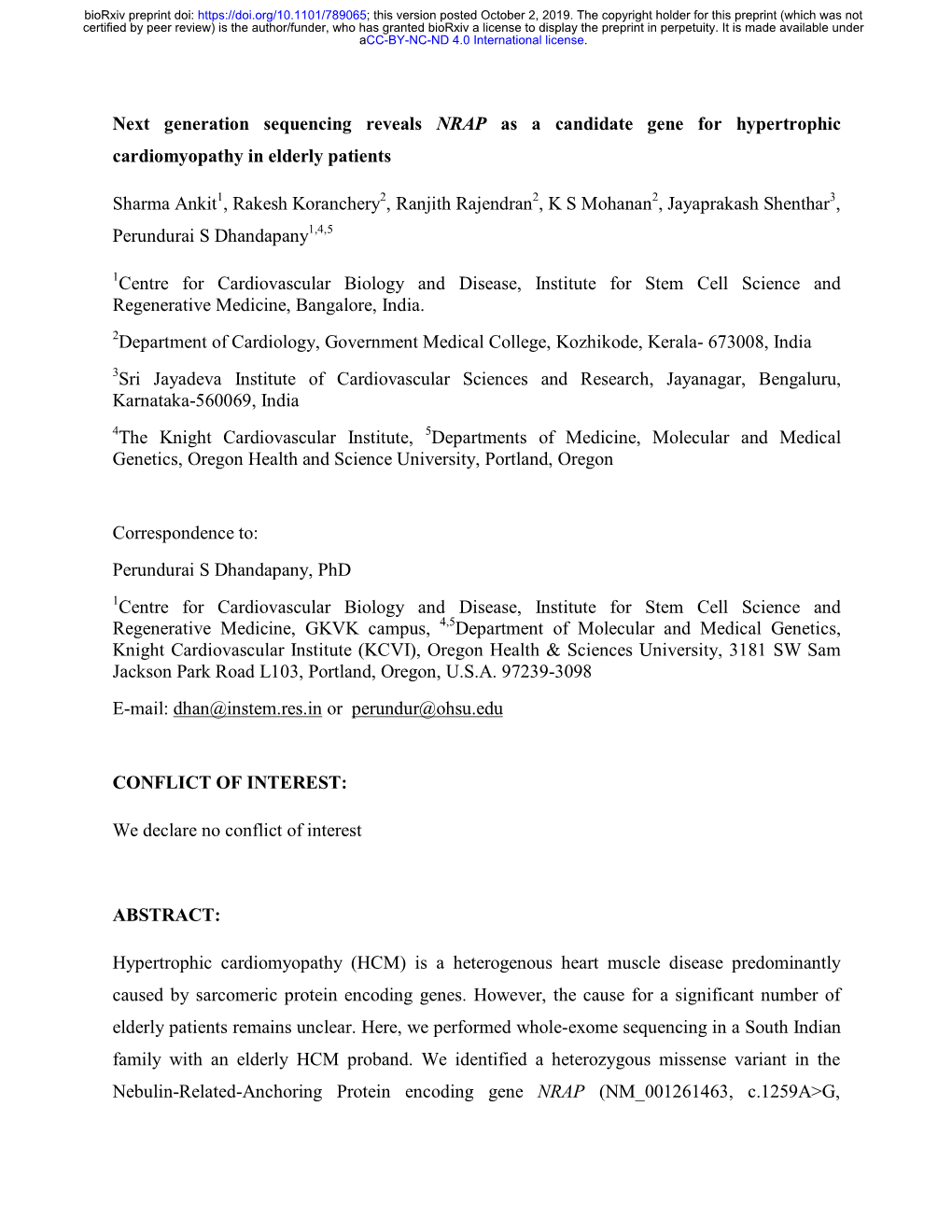 Next Generation Sequencing Reveals NRAP As a Candidate Gene for Hypertrophic Cardiomyopathy in Elderly Patients