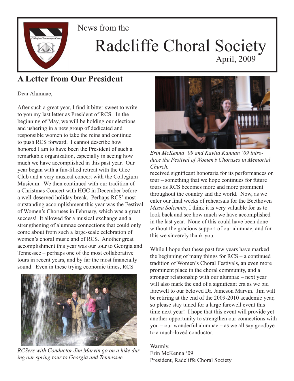 Radcliffe Choral Society April, 2009