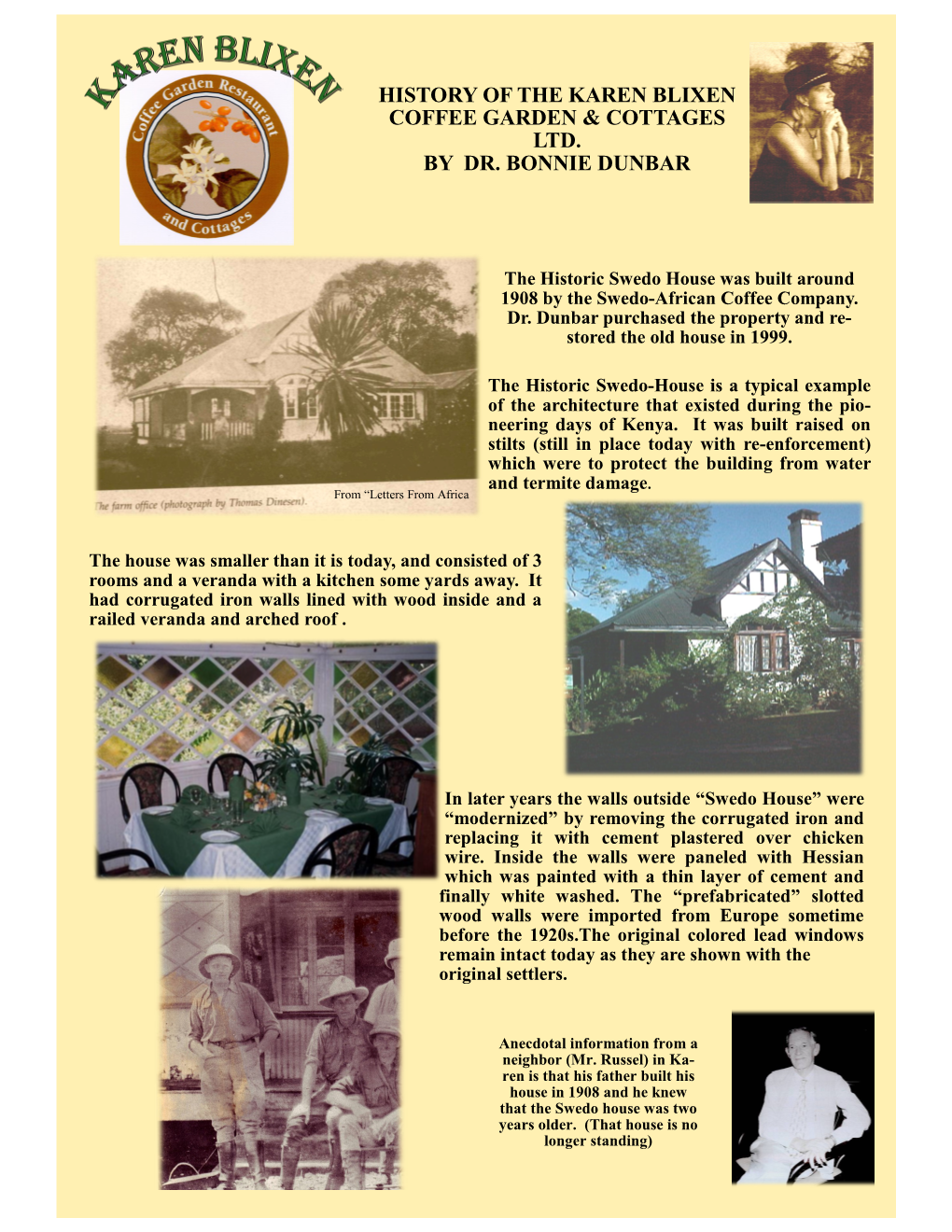 History of the Karen Blixen Coffee Garden & Cottages