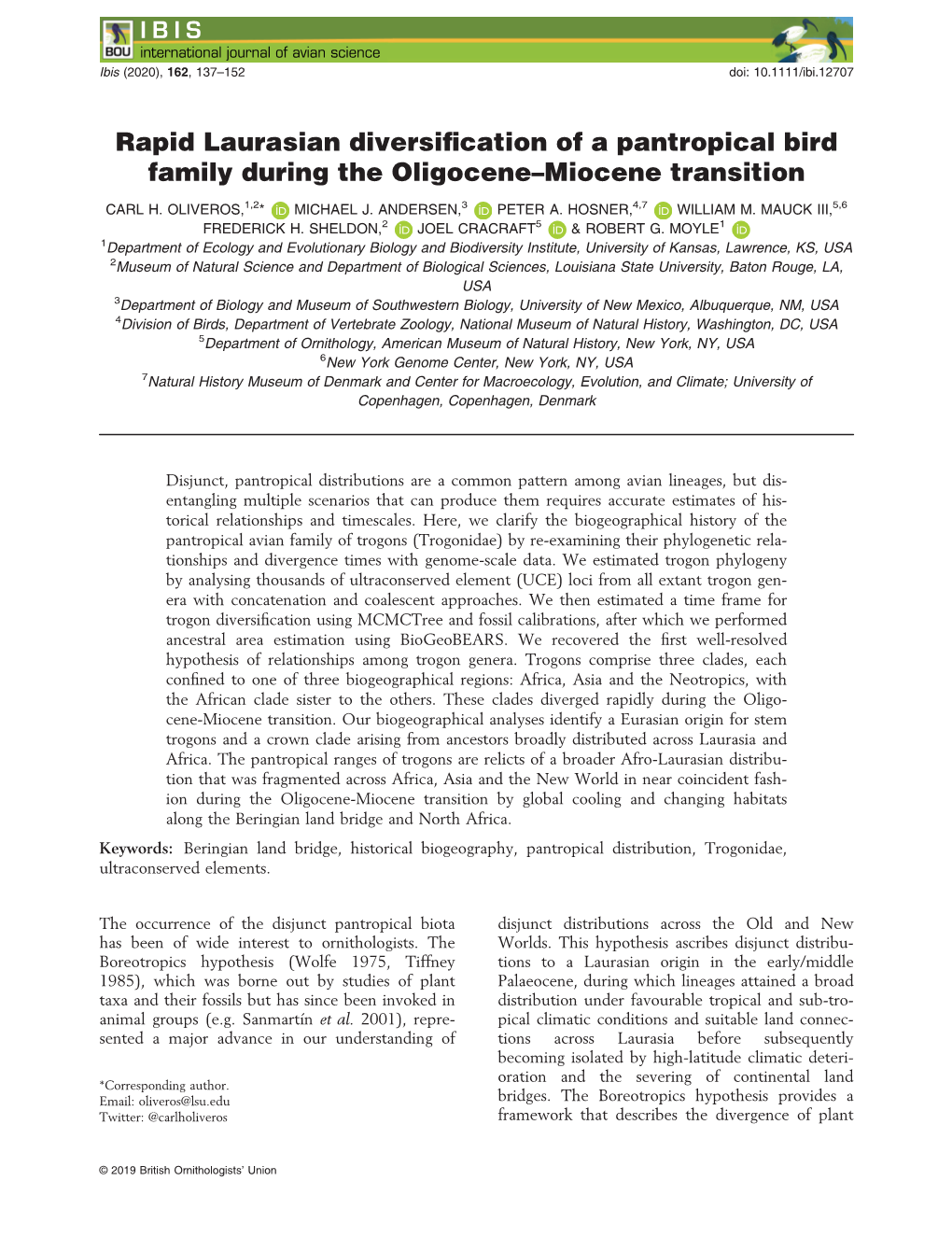 Rapid Laurasian Diversification of a Pantropical Bird Family During The