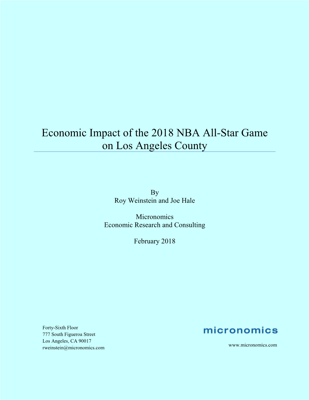 Economic Impact of the 2018 NBA All-Star Game on Los Angeles County