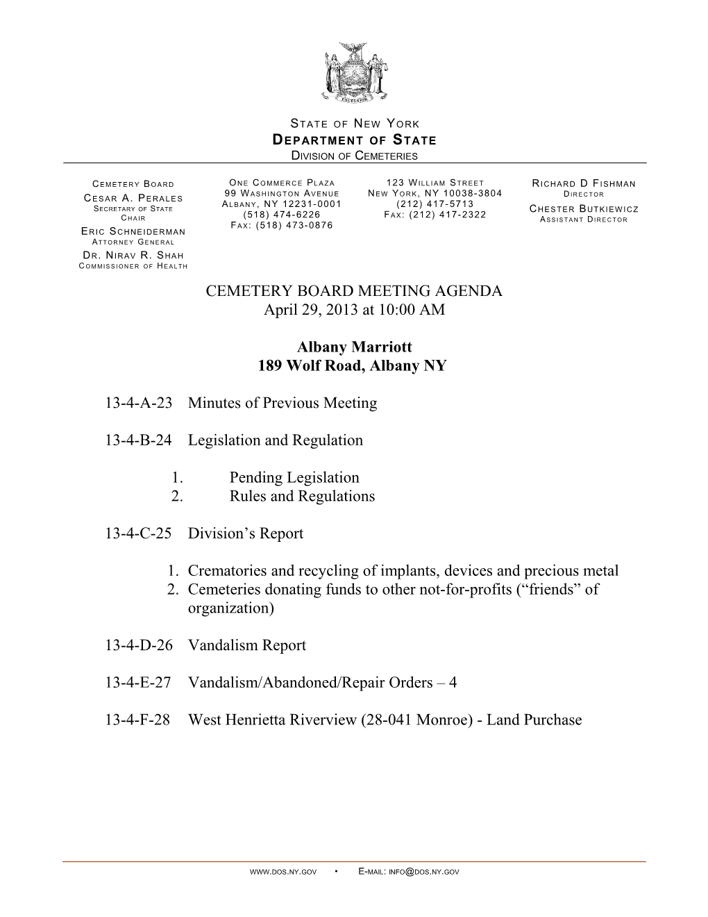 Cemetery Board Meeting Agenda