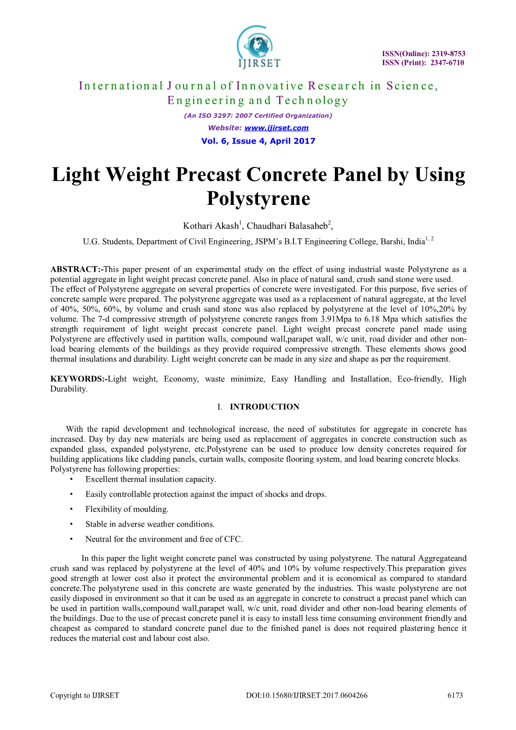 Light Weight Precast Concrete Panel by Using Polystyrene