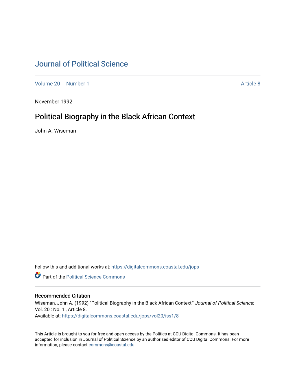 Political Biography in the Black African Context