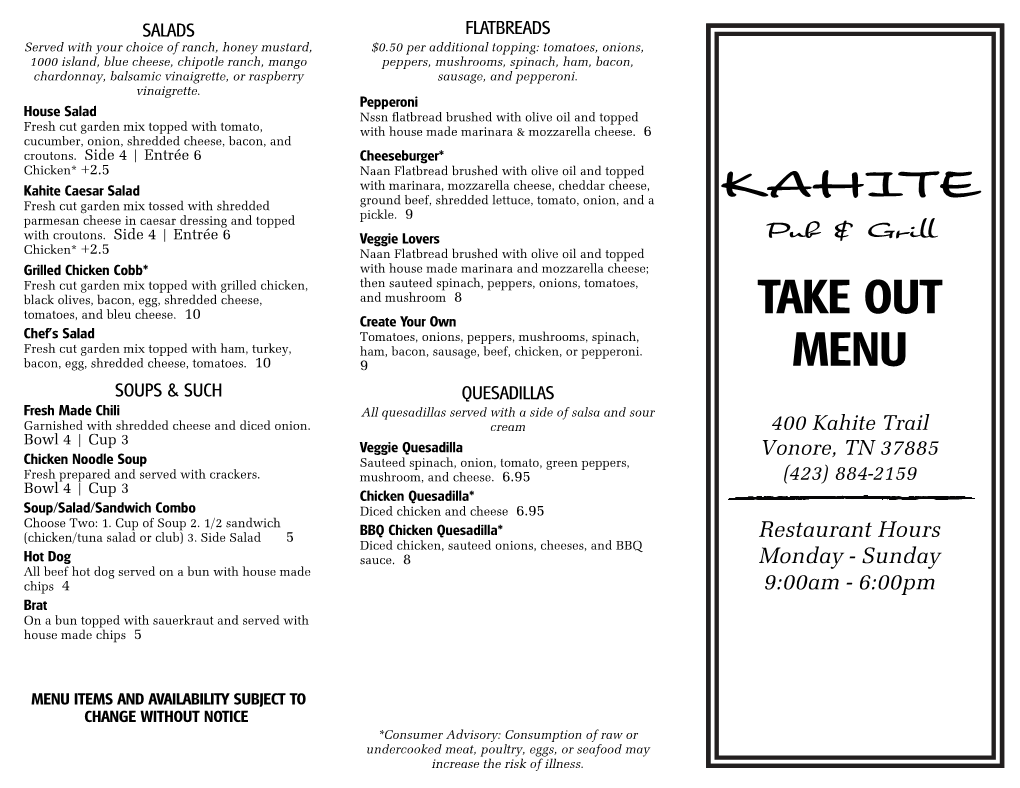 Take out Menu