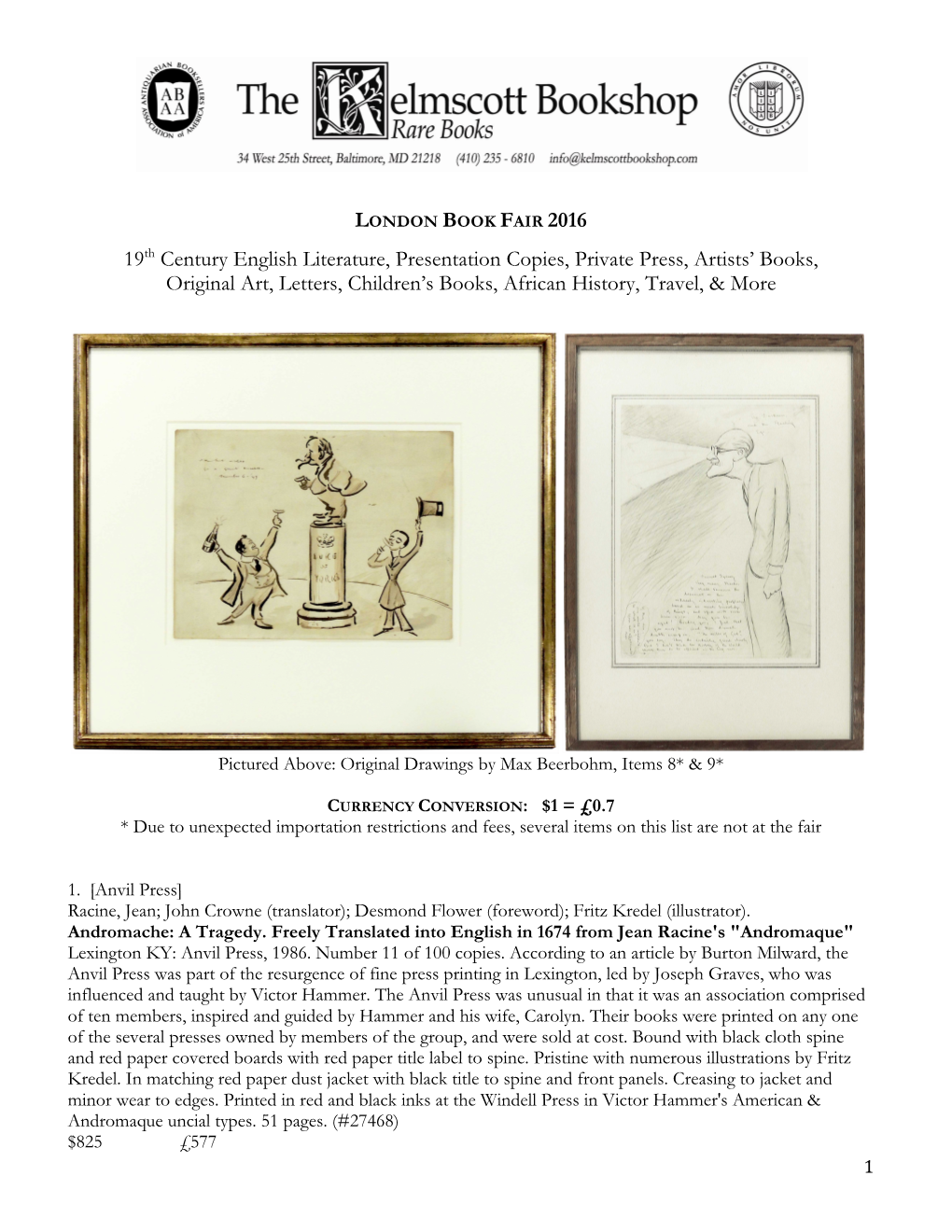 19Th Century English Literature, Presentation Copies, Private Press, Artists' Books, Original Art, Letters, Children's Book