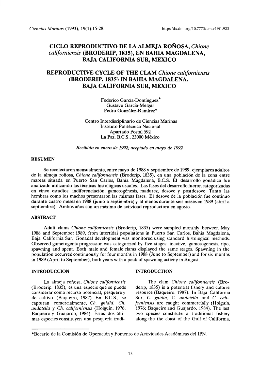 Ciclo Reproductivo De La ALMEJA ROÑOSA, Chione Californiensis