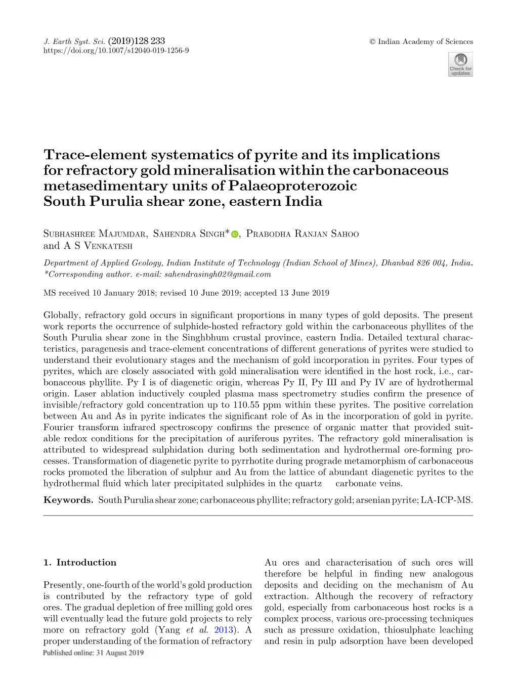 Trace-Element Systematics of Pyrite and Its Implications for Refractory