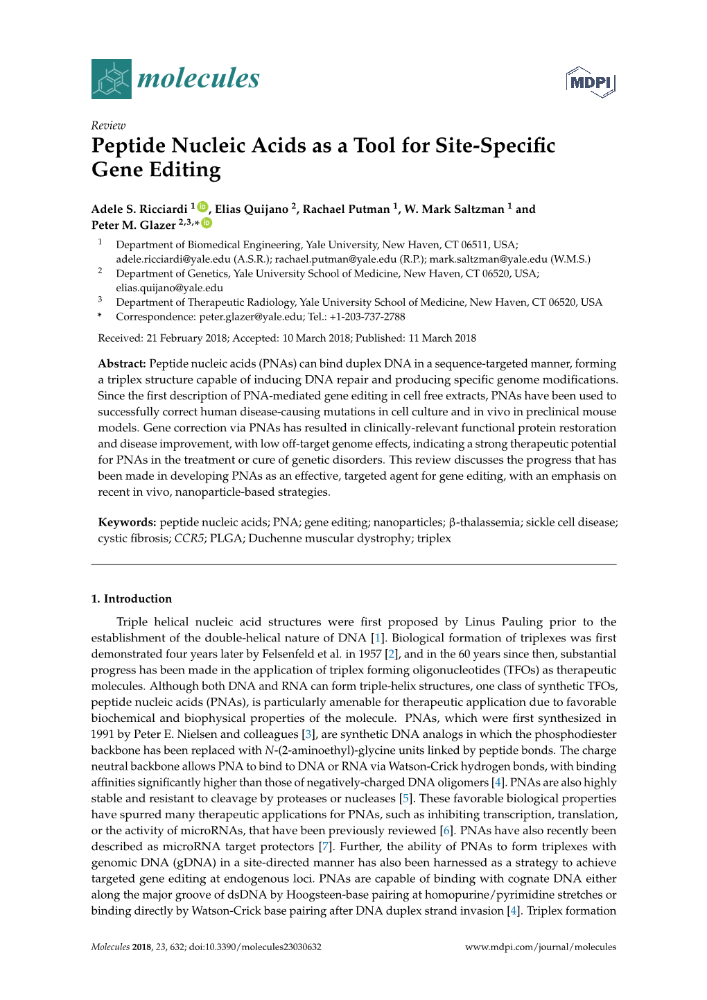 Peptide Nucleic Acids As a Tool for Site-Specific Gene Editing