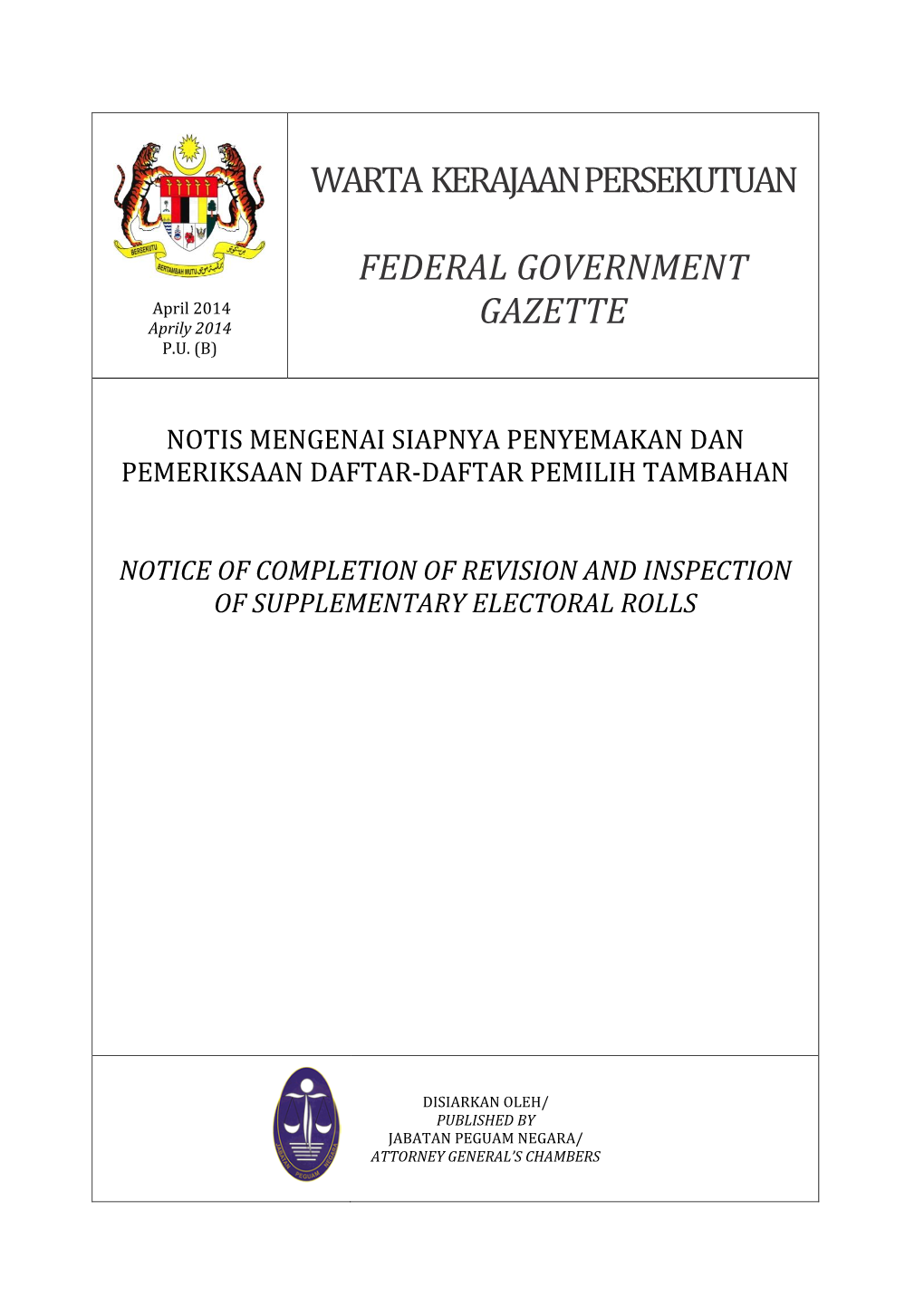 Warta Kerajaan Persekutuan Federal Government Gazette