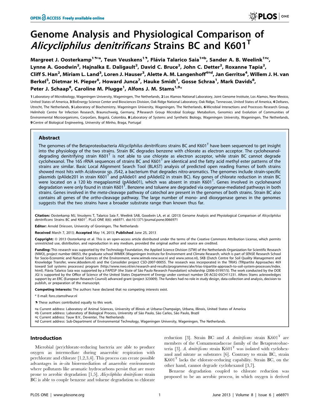 Alicycliphilus Denitrificans Strains BC and K601T