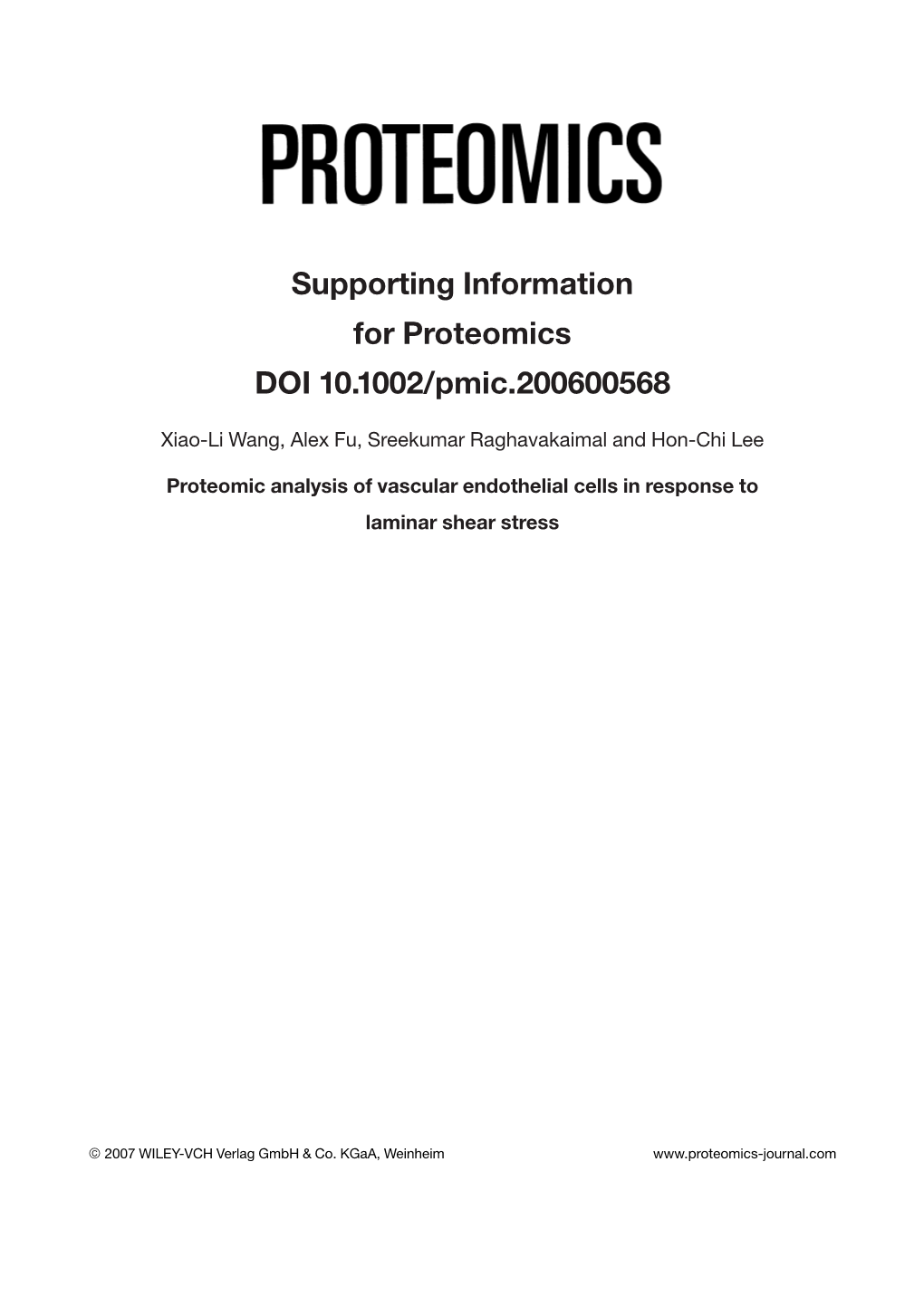 Supporting Information for Proteomics DOI 10.1002/Pmic.200600568