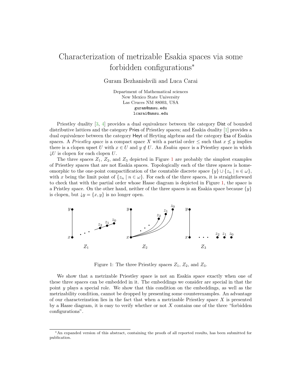 Characterization of Metrizable Esakia Spaces Via Some Forbidden Conﬁgurations∗