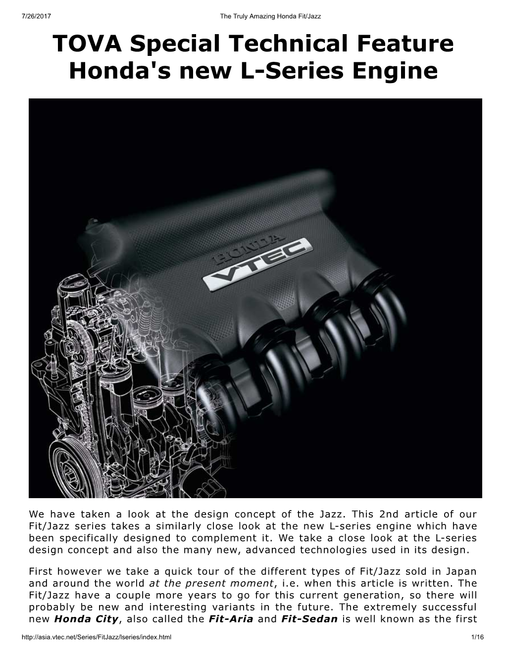 TOVA Special Technical Feature Honda's New L-Series Engine