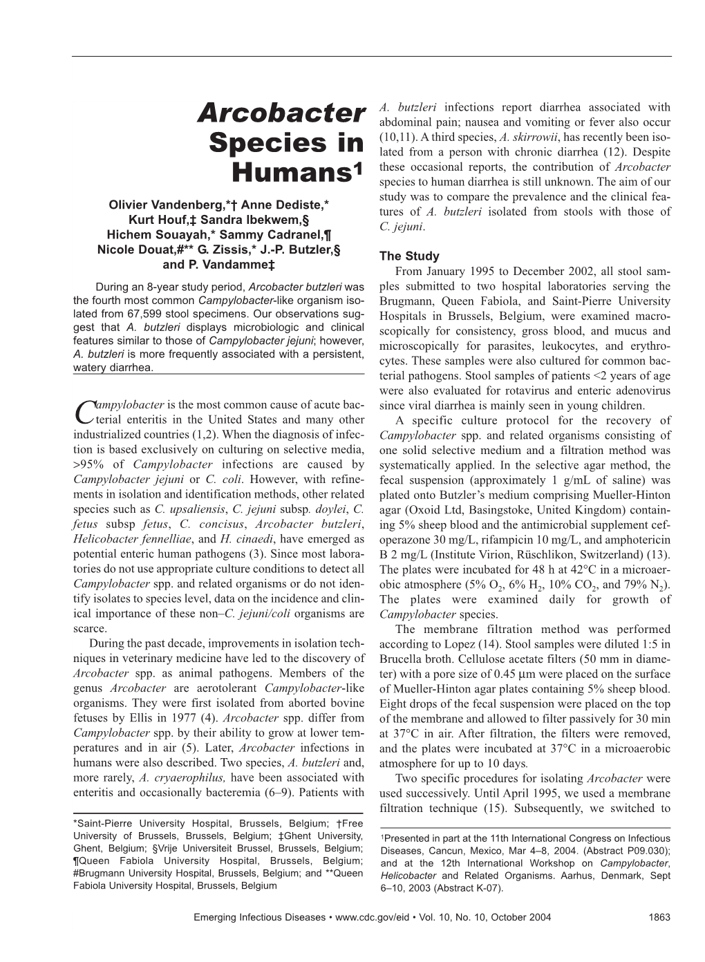 Arcobacter Species in Humans1