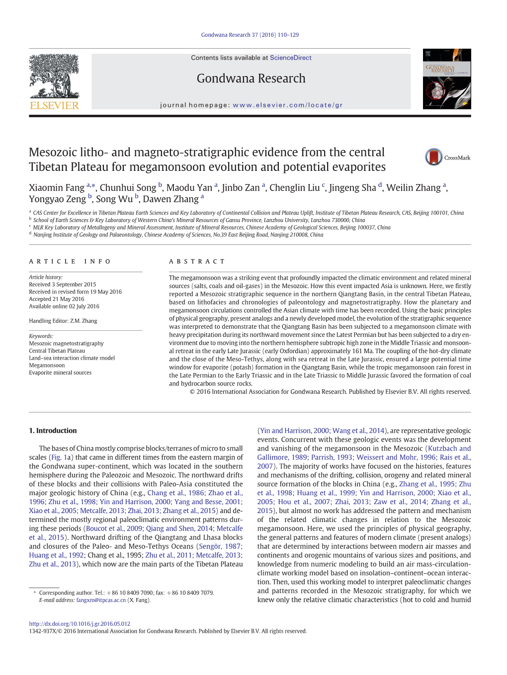 Mesozoic Litho- and Magneto-Stratigraphic Evidence from the Central Tibetan Plateau for Megamonsoon Evolution and Potential Evaporites