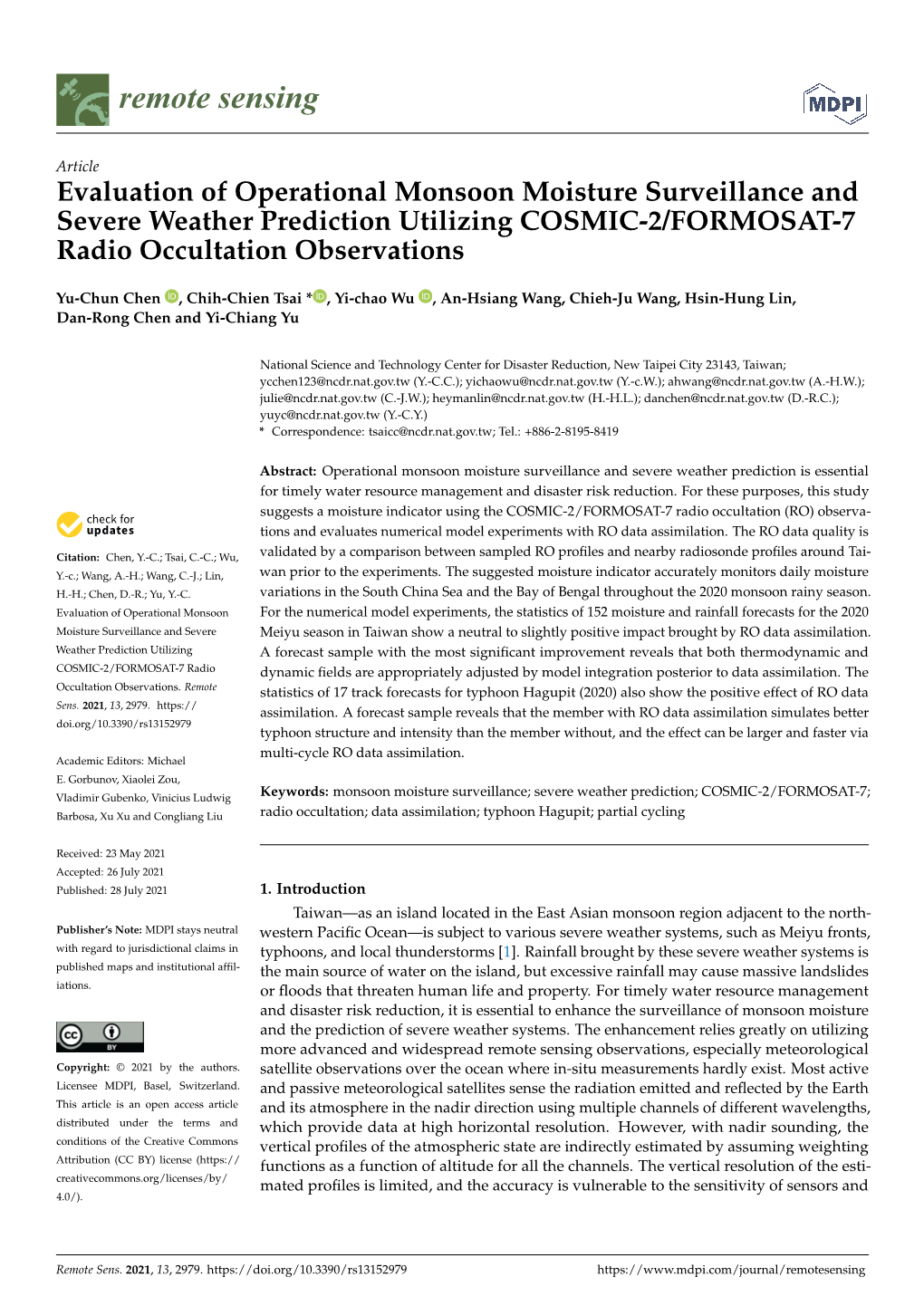 Evaluation of Operational Monsoon Moisture Surveillance and Severe Weather Prediction Utilizing COSMIC-2/FORMOSAT-7 Radio Occultation Observations