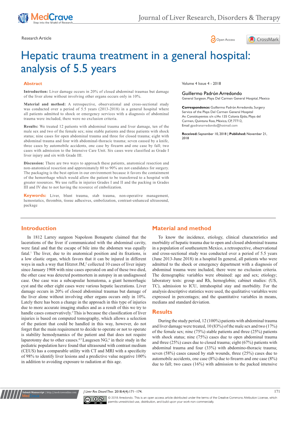 Hepatic Trauma Treatment in a General Hospital: Analysis of 5.5 Years