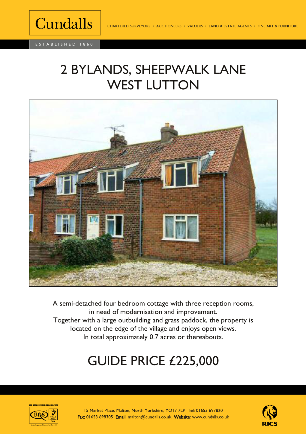 2 Bylands, Sheepwalk Lane West Lutton Guide Price