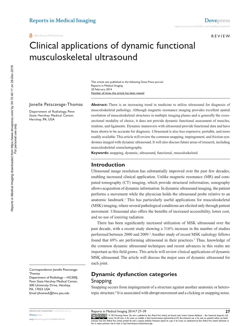 Clinical Applications of Dynamic Functional Musculoskeletal Ultrasound
