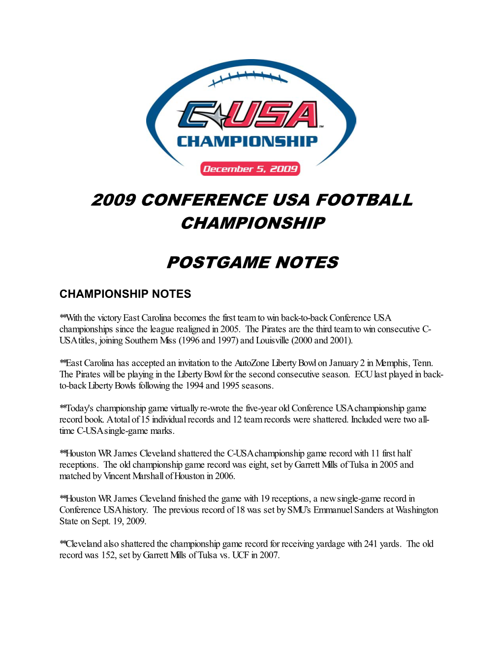 2009 Conference Usa Football Championship Postgame