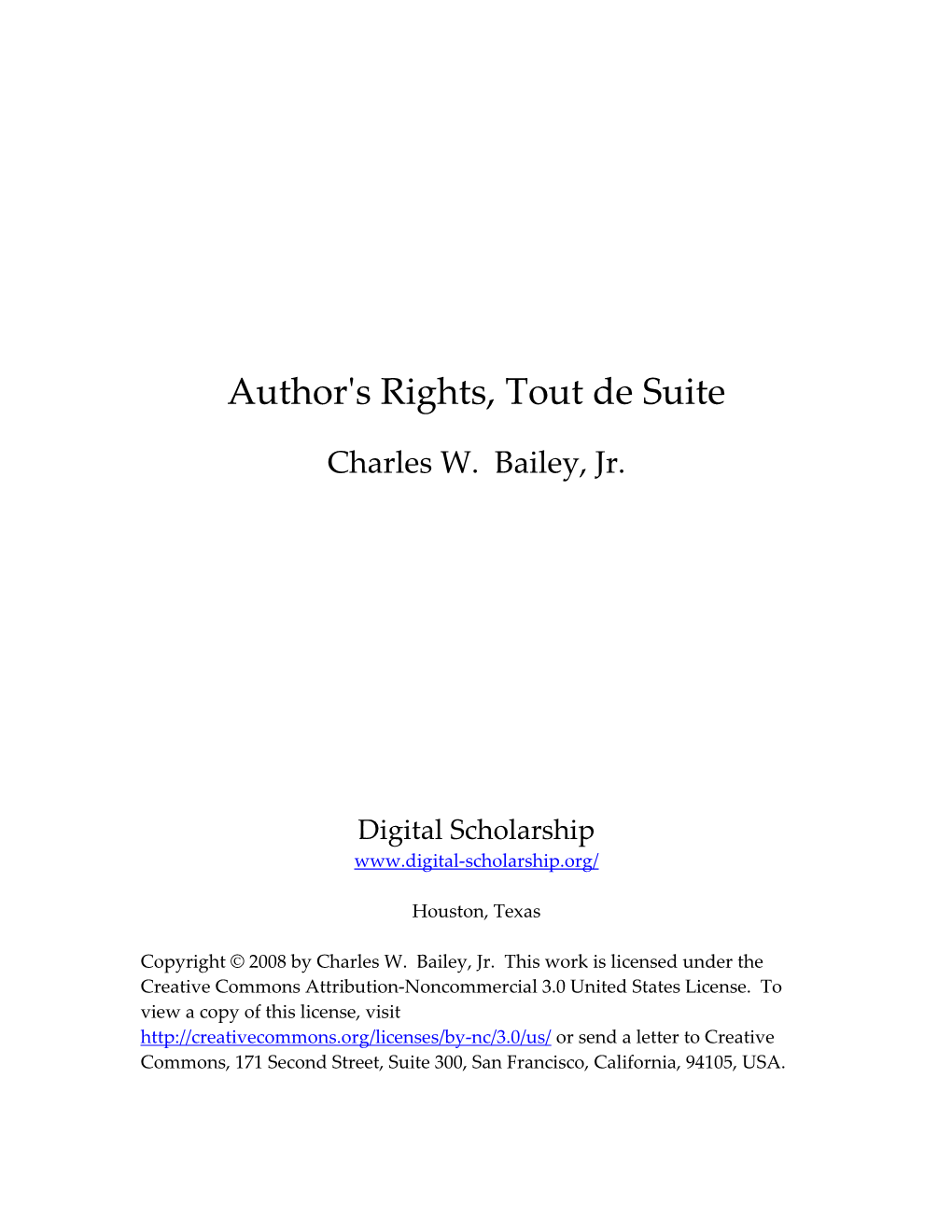 Author's Rights, Tout De Suite