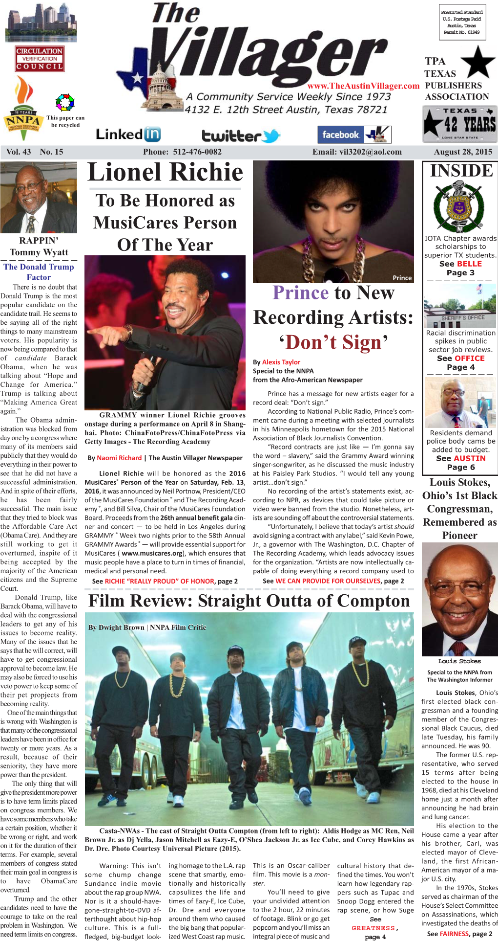 Lionel Richie INSIDE to Be Honored As Musicares Person RAPPIN’ IOTA Chapter Awards of the Year Scholarships to Tommy Wyatt Superior TX Students